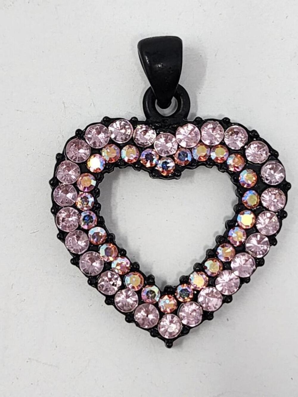 Black Heart Pink Sparkling Rhinestone Pendant